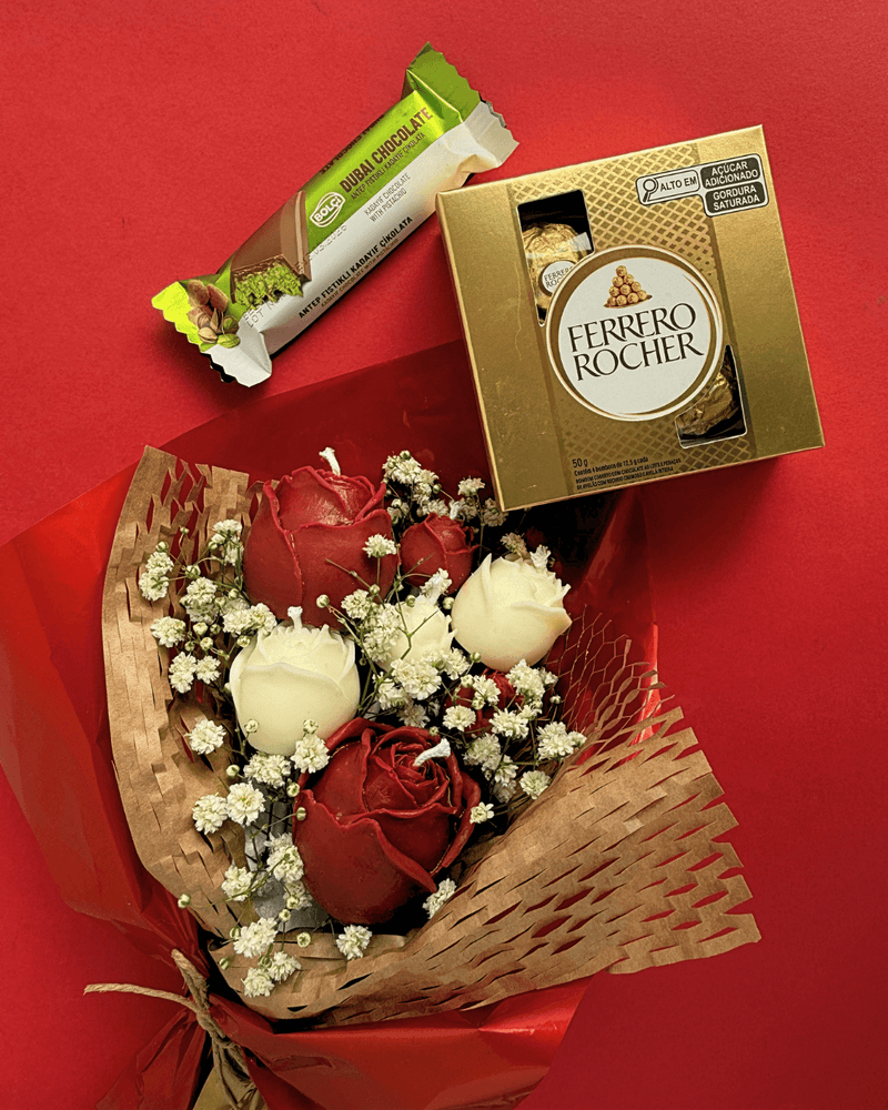 Buquê de Rosas com Chocolate - Dia dos Namorados