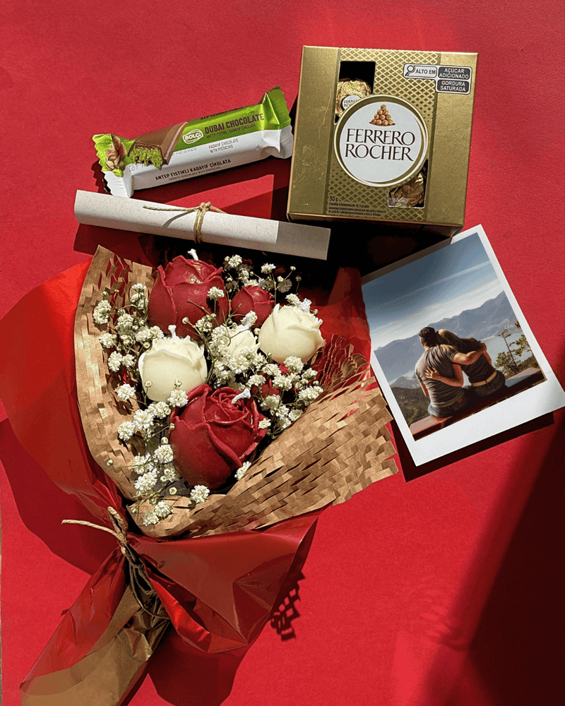 Buquê de Rosas com Chocolate - Dia dos Namorados