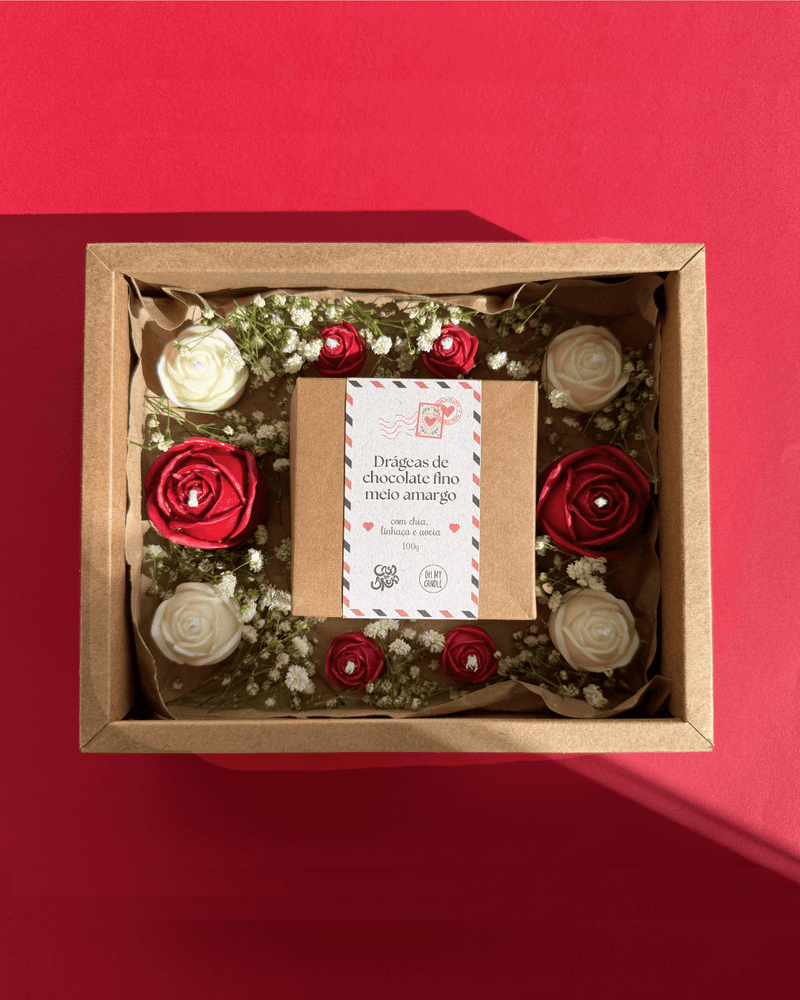 Caixa de Velas com Chocolate - Dia dos Namorados